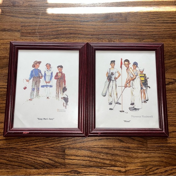 Norman Rockwell “Missed” & “Young Man’s Fancy” Framed Golf Pictures 8x10 Art - Picture 1 of 4